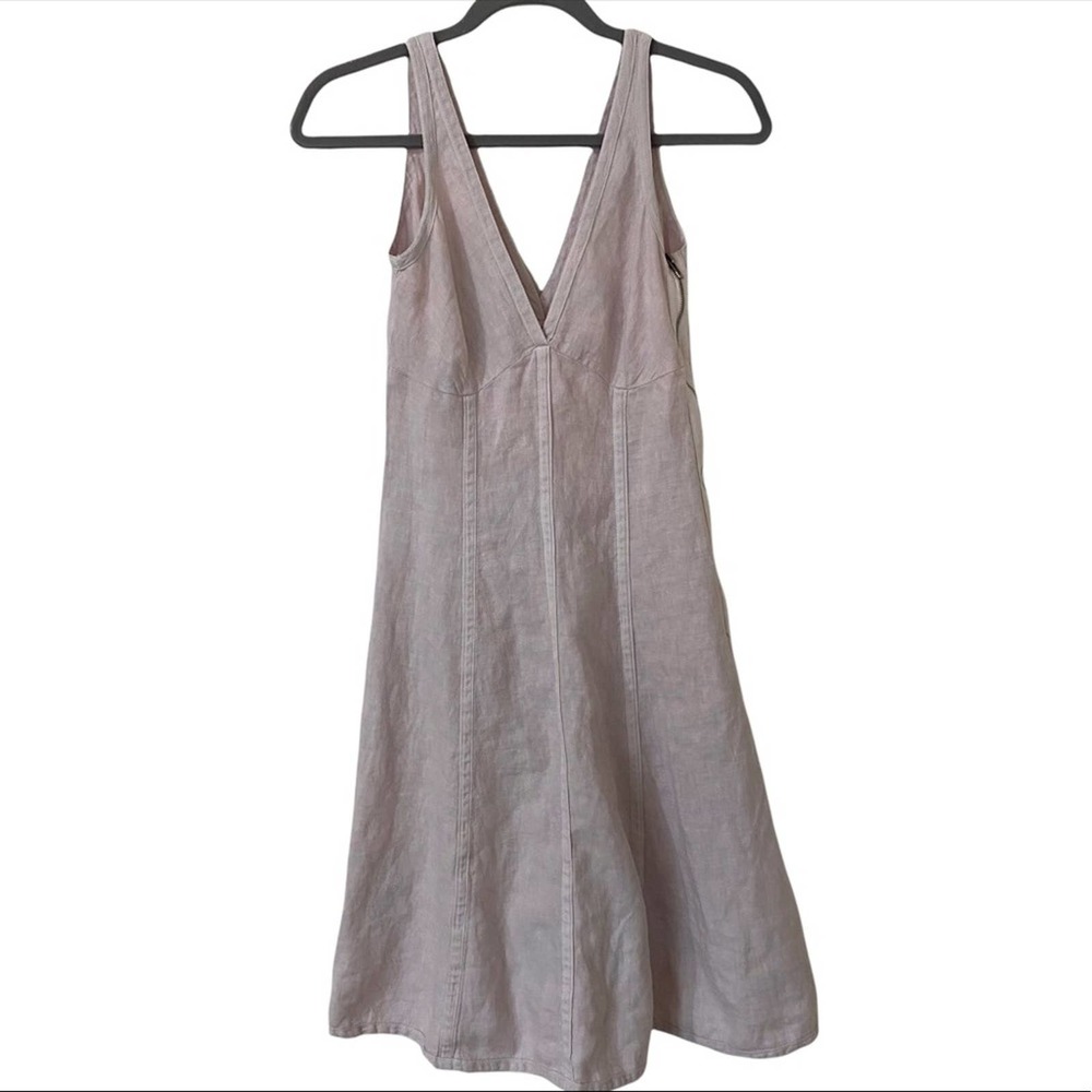 Jaga Sleeveless Pink Plunge Neck A Line Silk Cotton Blend Dress Light Pink Sz 1